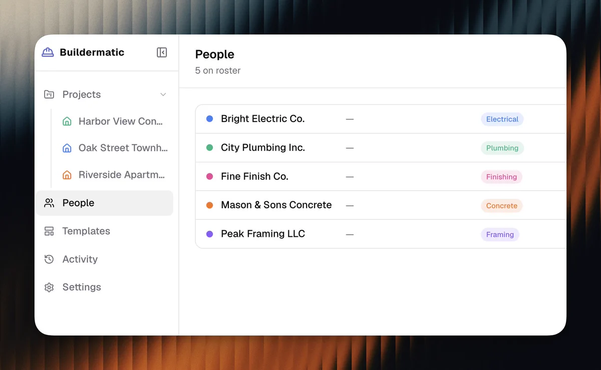 The scheduler's People panel after renaming Subcontractors to People